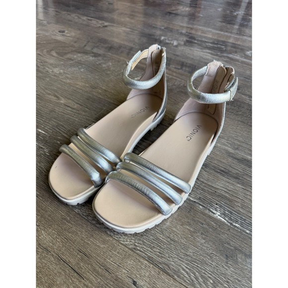 Vionic Shoes - Vionic Laurel Womens 8 Silver Metallic Leather Sandals Lug Sole Comfort Orthotic